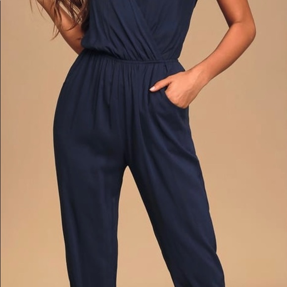 NWT Learning to Fly Navy Blue Halter Jumpsuit size large - Picture 8 of 8